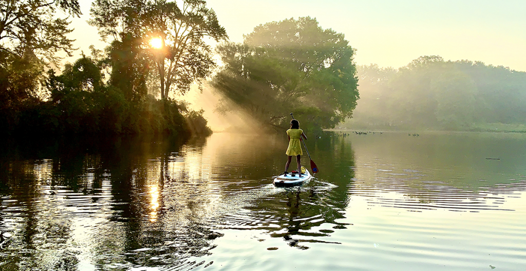 Paddleboarding clinton river at sunrise with simplicity and meaningful