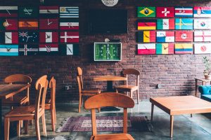 Multi cultural diversity workspace with international flags